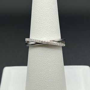 Sterling Silver Overlap Clear CZ Ring, size 7